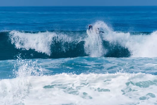 VIANA DO CASTELO, PORTUGAL - SEPTEMBER 22, 2016: Uri Valadao (BRA) during  the Viana World Bodyboard Championship 2016.