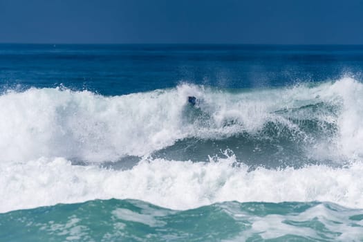 VIANA DO CASTELO, PORTUGAL - SEPTEMBER 22, 2016: Goncalo Pinheiro (POR) during  the Viana World Bodyboard Championship 2016.