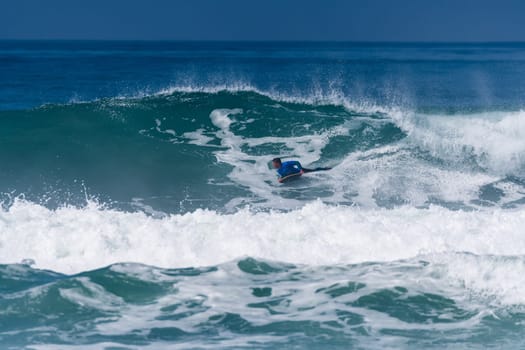 VIANA DO CASTELO, PORTUGAL - SEPTEMBER 22, 2016: Goncalo Pinheiro (POR) during  the Viana World Bodyboard Championship 2016.