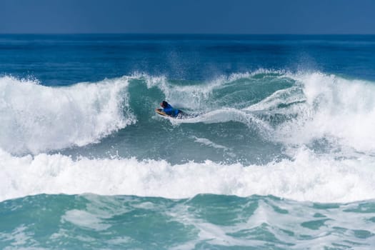 VIANA DO CASTELO, PORTUGAL - SEPTEMBER 22, 2016: Goncalo Pinheiro (POR) during  the Viana World Bodyboard Championship 2016.