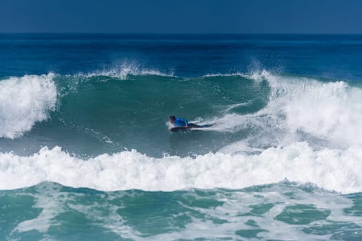 VIANA DO CASTELO, PORTUGAL - SEPTEMBER 22, 2016: Goncalo Pinheiro (POR) during  the Viana World Bodyboard Championship 2016.
