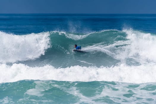VIANA DO CASTELO, PORTUGAL - SEPTEMBER 22, 2016: Goncalo Pinheiro (POR) during  the Viana World Bodyboard Championship 2016.