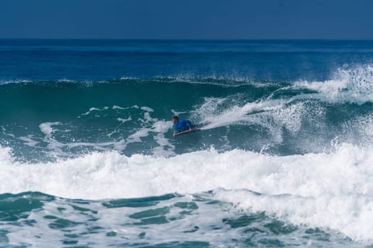 VIANA DO CASTELO, PORTUGAL - SEPTEMBER 22, 2016: Goncalo Pinheiro (POR) during  the Viana World Bodyboard Championship 2016.