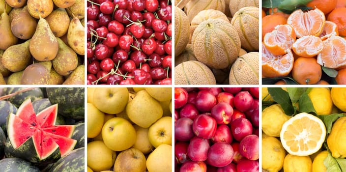 Collage of fresh fruits from local farmers market