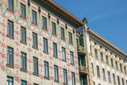 Architecture Otto Wagner,house at Wienzeile 38 with decoration by Koloman Moser