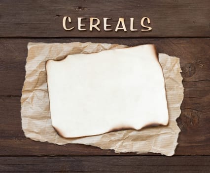 The word of Cereals with paper on wood