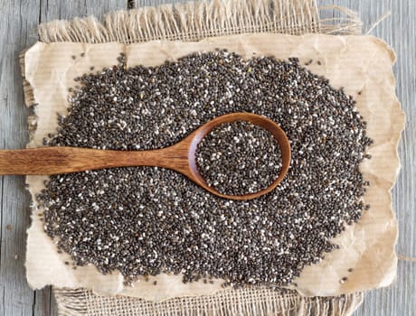 Chia seeds with a spoon close up