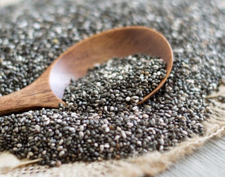 Chia seeds with a spoon close up