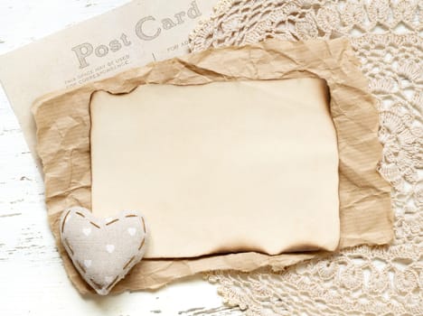 Shabby chic Valentines day cream background with heart