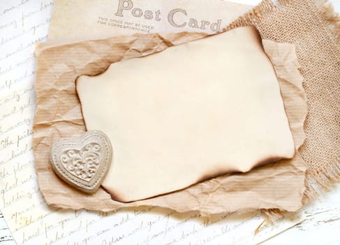 Shabby chic Valentines day cream background with heart