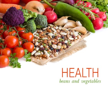 Mixed legumes and vegetables isolated on white