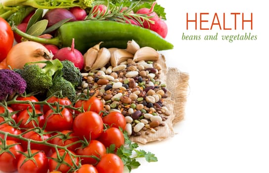 Mixed legumes and vegetables isolated on white