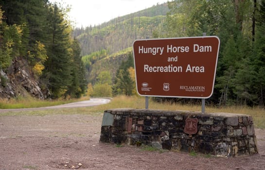The sign marking the area around Hungry Horse Damn Montana