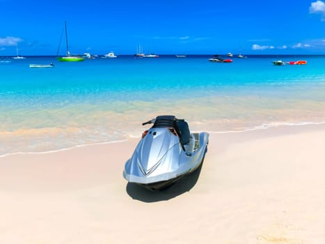 The one water motorcycle at the Caribbean beach of sea