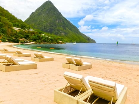 Beautiful white sand beach in Saint Lucia, Caribbean Islands