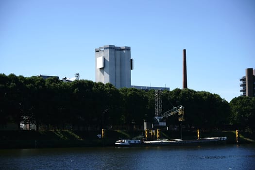 The industrial buildings of a brewery on the river Weser in Bremen.