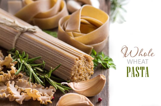 Whole wheat italian pasta with garlic and herbs border