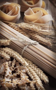 Whole wheat italian pasta with spikes close up