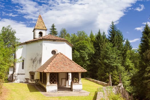 Small church of 14 century Friulian Alps, Italy.