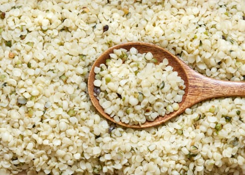Hemp seeds close up with a spoon