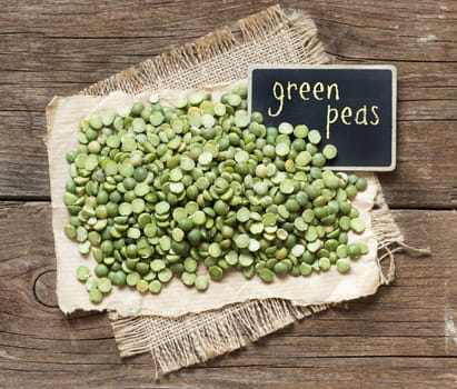 Dried Green Split Peas with small chalkboard