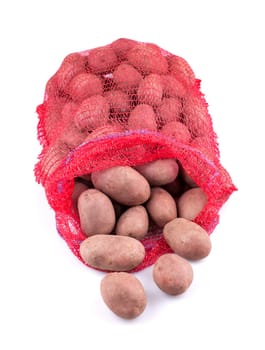 Sack of potatoes on white background.
