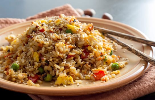 Fried Rice with Vegetables and fried eggs - Chinese Cuisine