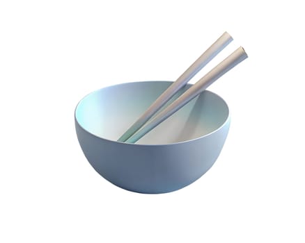 A sleek and modern 3D holographic icon of a bowl with chopsticks, featuring soft gradient colors and a minimalistic design. Perfect for food, Asian cuisine, or dining-related themes.