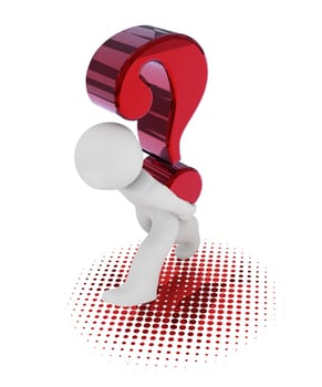 3d rendering of a character with a big red question mark