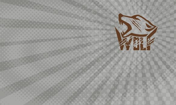 Business card showing Illustration of a wolf head howling viewed from the side set on isolated white background with the text word Wolf done in retro style. ...