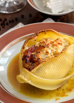 Conchiglioni Pasta Filled With ricotta and prawns cooked in oven