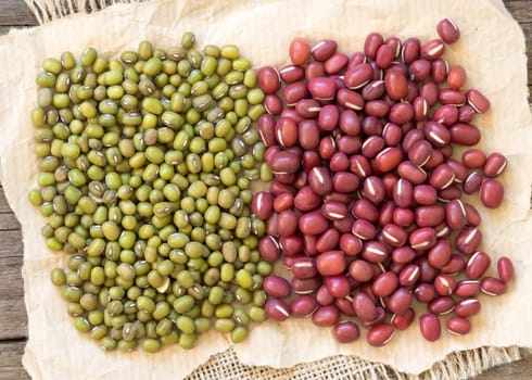 Azuki beans and mung beans on paper