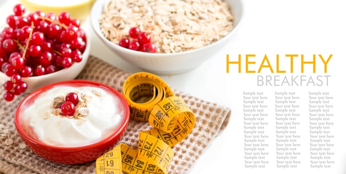 Healthy breackfast - cereals with red currants and yogurt