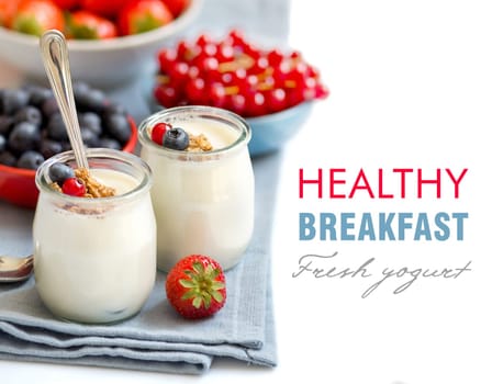 Healthy breakfast with Fresh yogurt, muesli and berries