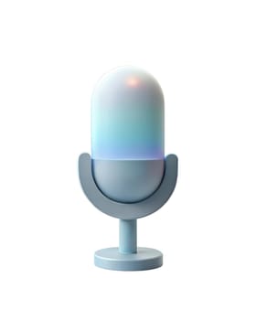 A modern holographic 3D microphone with soft glowing effects, isolated on white background, symbolizing technology, music, and communication.