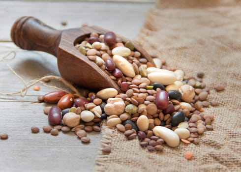 Legumes mix in the wood spoon
