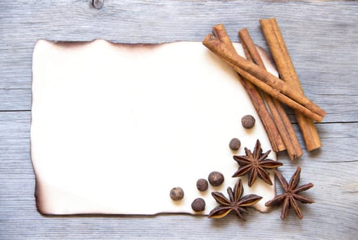 Spices background - cinnamon, pepper and anice