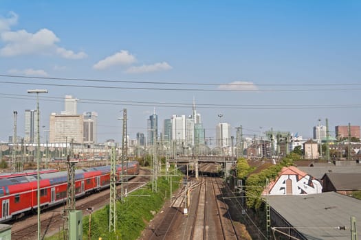 railroad tracks in front of the central station Frankfurt Germany
