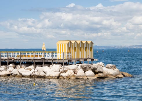 Yellow wooden cabins
