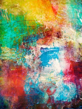 painting abstract mixed technique red and blue tones analog painted and filled,digitally processed