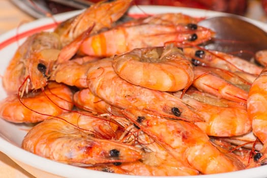 Close-up,delicious grilled prams with sauce on a plate. .