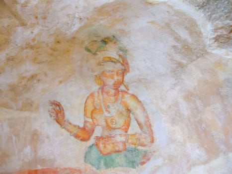 Ancient fresco in the cave temple, Sigiriya, Sri Lanka, Asia - UNESCO World Heritage Site