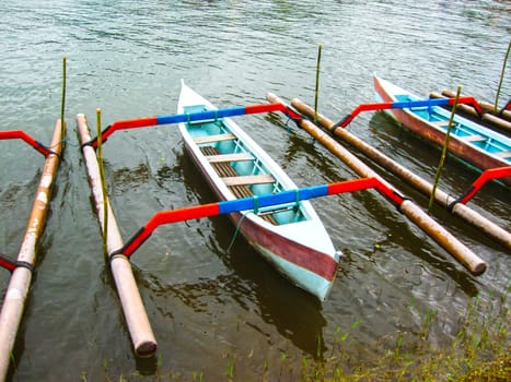 The traditional Balinese boat on a Sanur beach in Bali, Indonesia