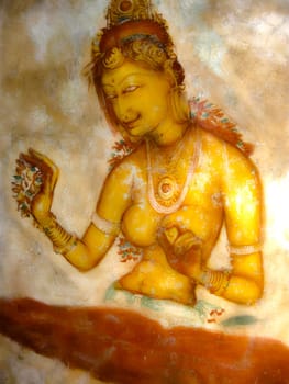 Ancient fresco in the cave temple, Sigiriya, Sri Lanka, Asia - UNESCO World Heritage Site