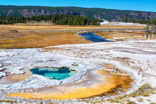 View of Depression Geyser in Upper Geyser Basin in Yellowstone National Park