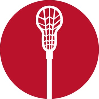 Icon illustration of a crossed lacrosse stick set inside circle on isolated background. .