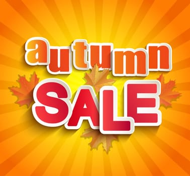 Autumn sale lettering with autumn leaves on a vintage background. Abstract vector illustration .