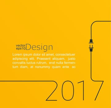 2017 - New year. Abstract line vector illustration with wire plug and socket. Concept of connection, new business, start up. Flat design.
