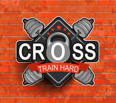 Retro styled fitness emblem, label, badg, logo and fitness gym designed elements for your projects, prints, cards, invitations. Sport illustration, Vector.