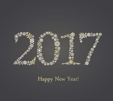 Happy New Year 2017. The figures with ornaments made from snowflakes, vector illustration
